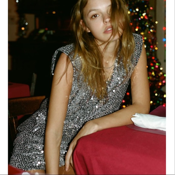 ZARA Draped Silver Sequin Dress - Picture 6 of 16